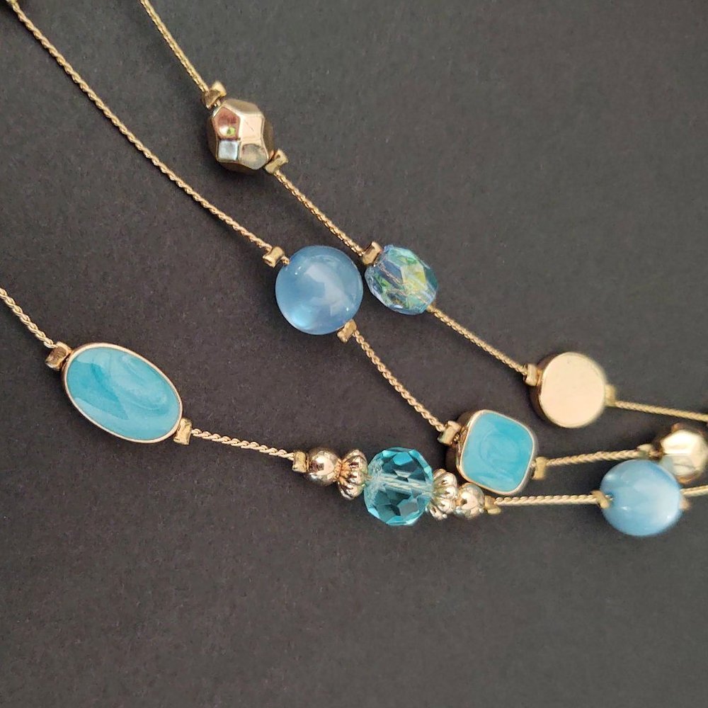 Charming Charlie 3 strand blue and gold necklace - Picture 7 of 12